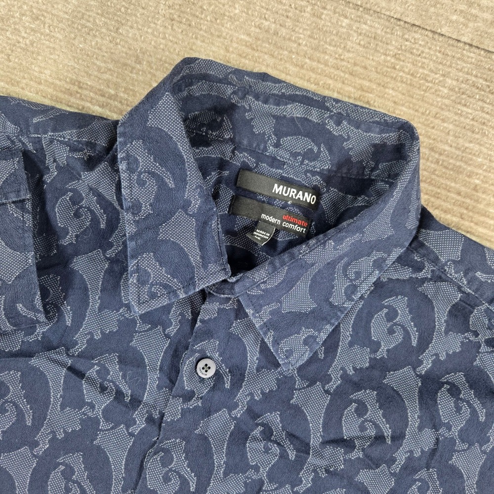 Murano Mens XL Navy Blue Paisley Jacquard Stretch Ultimate Modern Comfort Shirt